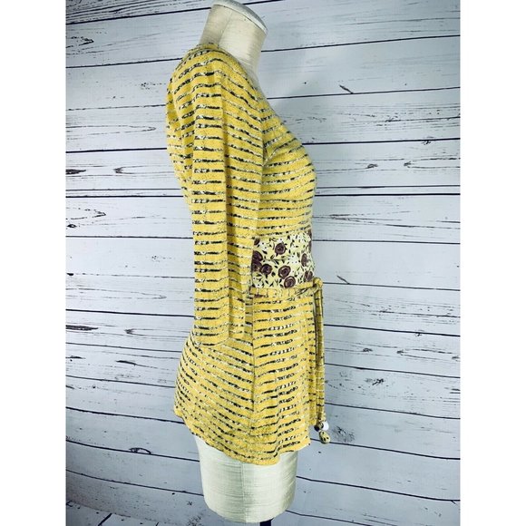 Plenty By Tracey Reese Shirt Yellow Tunic Wrap Tie Belt Petite - Picture 8 of 10